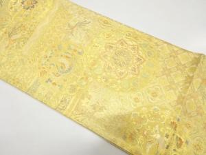 未使用品　金糸　華紋に鳳凰・古典柄織り出し　袋帯